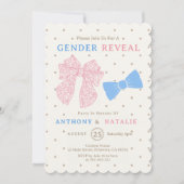 水玉模様ピンクリボンブルーボウタイジェンダーリビール 招待状 (正面)