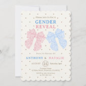 水玉模様ピンクリボンブルーボウタイジェンダーリビール 招待状 (正面)