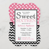 水玉模様ピンク&シェブロンSweet sixteen招待状 招待状 (正面/裏面)