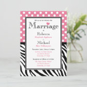 水玉模様ピンク&ゼブラプリント結婚式招待状 招待状 (スタンド正面)