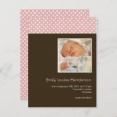 水玉模様ピンク/ブラウン・ベビー発表 案内ポストカード (正面/裏面)
