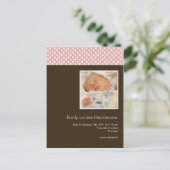 水玉模様ピンク/ブラウン・ベビー発表 案内ポストカード (スタンド正面)