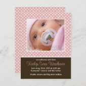 水玉模様ピンク/ブラウン・ベビー発表 案内ポストカード (正面/裏面)