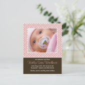 水玉模様ピンク/ブラウン・ベビー発表 案内ポストカード (スタンド正面)