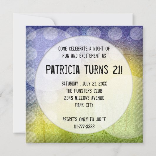 水玉模様ファンキー21歳誕生日パーティの招待状 招待状 (裏面)