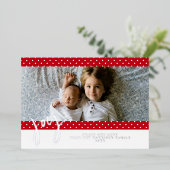 水玉模様ファームハウスレッドホワイトクリスマスフォト 箔シーズンカード (立ち正面)