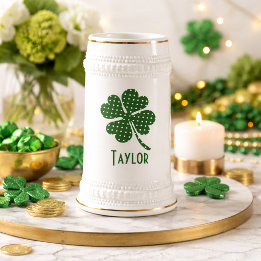 水玉模様フォーリーフクローバカスタマイズー ビールジョッキ