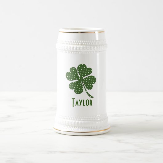 水玉模様フォーリーフクローバカスタマイズー ビールジョッキ (中央)