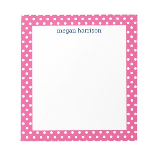 水玉模様ブライトピンクパーソナライズされたメモ帳 ノートパッド (正面)