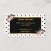 水玉模様ブラック金ゴールドピンクフローラ名刺 名刺 (裏面)