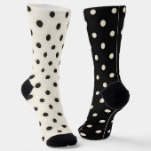 水玉模様ブラック&アンティークホワイトパートカラー ソックス (傾斜あり)