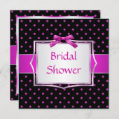水玉模様ブラック&ピンクブライダルシャワー招待 招待状 (正面/裏面)