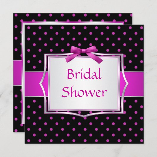 水玉模様ブラック&ピンクブライダルシャワー招待 招待状 (正面/裏面)
