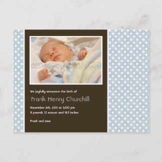 水玉模様ブルー/ブラウン・ベビー発表 案内ポストカード