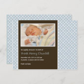 水玉模様ブルー/ブラウン・ベビー発表 案内ポストカード (正面/裏面)