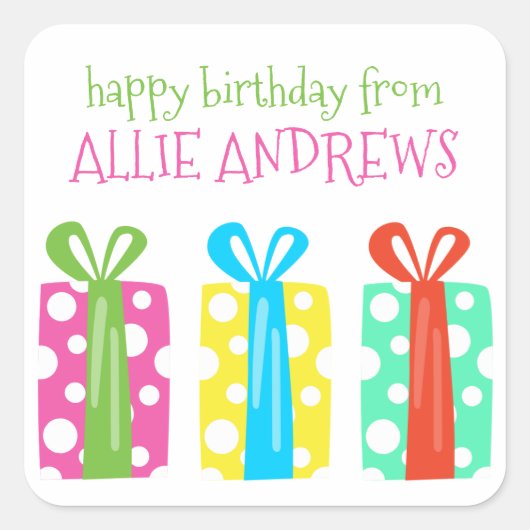 水玉模様プレゼント誕生日ギフトシール スクエアシール (正面)