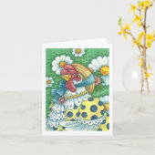 水玉模様ヘン、鶏ポートレートノートカード空白の カード (黄色い花)