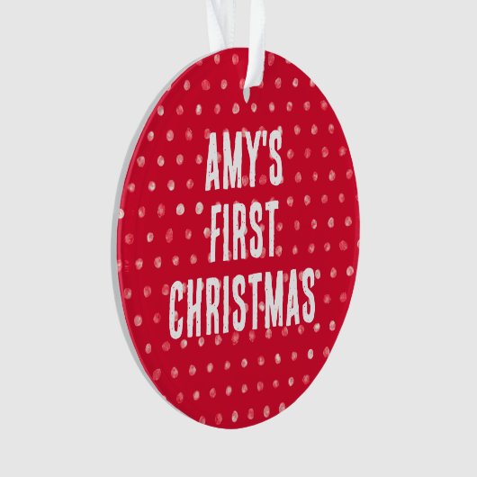 水玉模様ベビーの初めてのクリスマスカスタム写真 オーナメント (正面)