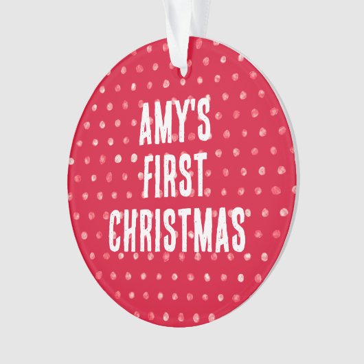水玉模様ベビーの初めてのクリスマスカスタム写真 オーナメント (正面)