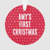 水玉模様ベビーの初めてのクリスマスカスタム写真 オーナメント (正面)