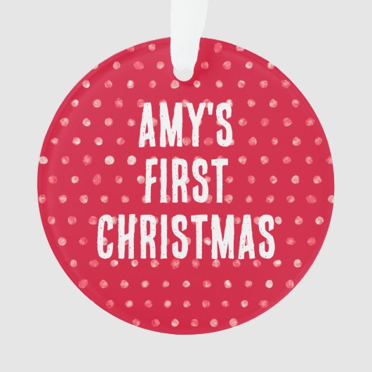 水玉模様ベビーの初めてのクリスマスカスタム写真 オーナメント (正面)