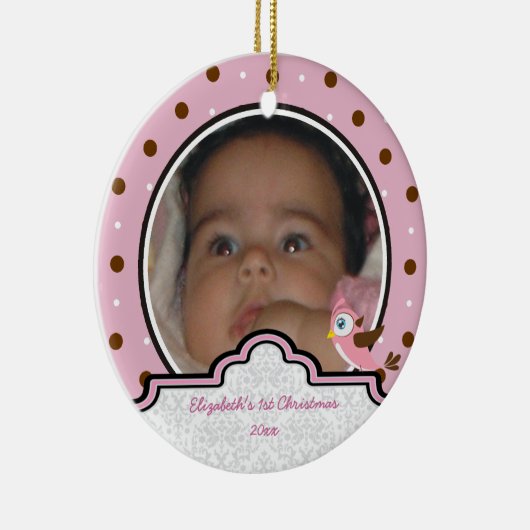 水玉模様ベビーガール初めてのクリスマス写真オーナメント セラミックオーナメント (右)