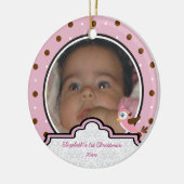 水玉模様ベビーガール初めてのクリスマス写真オーナメント セラミックオーナメント (左)