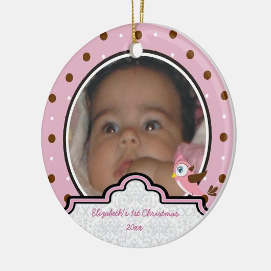 水玉模様ベビーガール初めてのクリスマス写真オーナメント セラミックオーナメント (左)