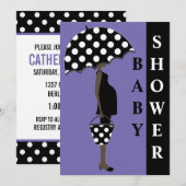 水玉模様ベビーシャワー招待状{紫} 招待状 (正面/裏面)