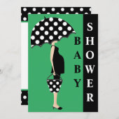 水玉模様ベビーシャワー招待状{緑} 招待状 (正面/裏面)