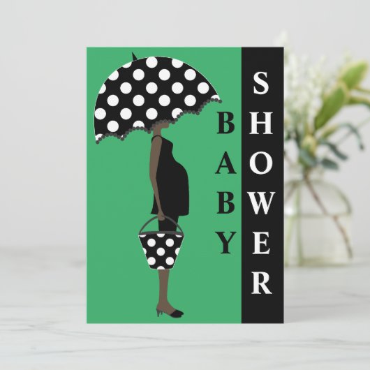 水玉模様ベビーシャワー招待状{緑} 招待状 (スタンド正面)