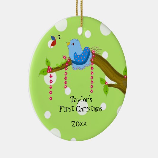 水玉模様ベビー初めてのクリスマス セラミックオーナメント (右)