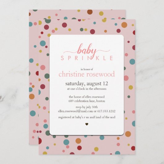 水玉模様ベビー散水ベビーシャワー招待状 招待状 (正面/裏面)