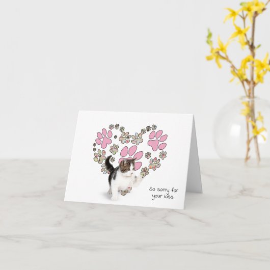 水玉模様ペット猫を失うハートの絵柄 カード (黄色い花)