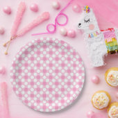 水玉模様ホワイトピンクレトロ ペーパープレート (パーティー)