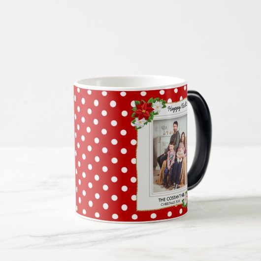 水玉模様ポインセチア写真クリスマスコーヒーマグ モーフィングマグカップ (正面右)