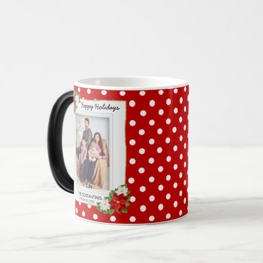 水玉模様ポインセチア写真クリスマスコーヒーマグ モーフィングマグカップ (正面左)