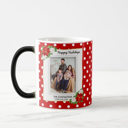 水玉模様ポインセチア写真クリスマスコーヒーマグ モーフィングマグカップ (左)