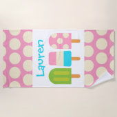 水玉模様ポプシクルパーソナライズされたビーチタオル ビーチタオル (正面)