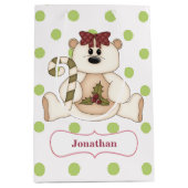 水玉模様ポーラーベアパーソナライズされたクリスマス ミディアムペーパーバッグ (正面)