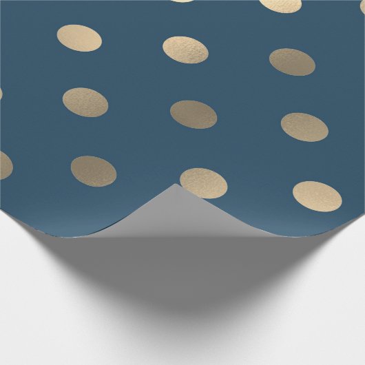 水玉模様ミニマルブルーネイビー金ゴールドセピアメタルフェイク ラッピングペーパー (角)