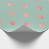 水玉模様ミントグリーンパステルピーチ金ゴールドバラ ラッピングペーパー (角)