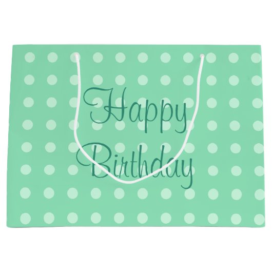 水玉模様ミント素朴グリーンカラーハッピーバースデー ラージペーパーバッグ (正面)