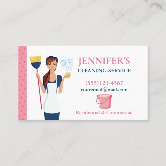 水玉模様メイドハウスクリーニングサービス 名刺 (正面)