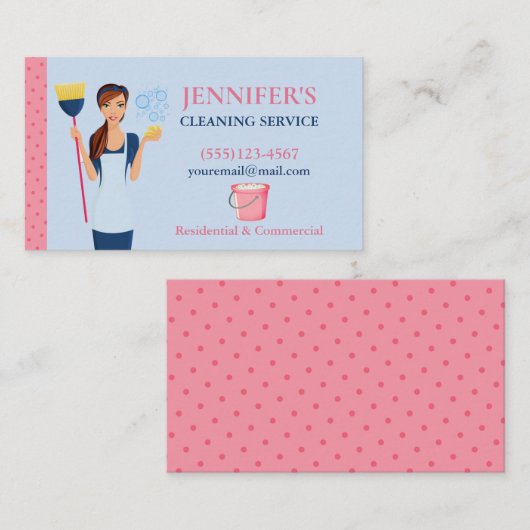 水玉模様メイドハウスクリーニングサービス 名刺 (正面/裏面)