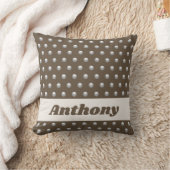 水玉模様メタリック銀とダークブラウン斑点 クッション (ブランケット)