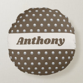 水玉模様メタリック銀とダークブラウン斑点 ラウンドクッション