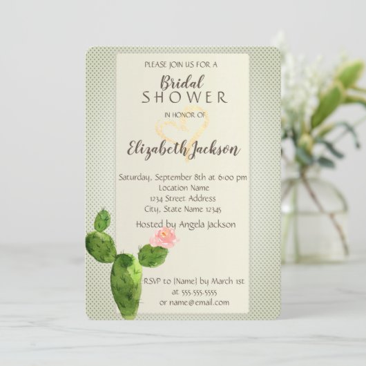 水玉模様モダンサボテンハートブライダルシャワー 招待状 (スタンド正面)