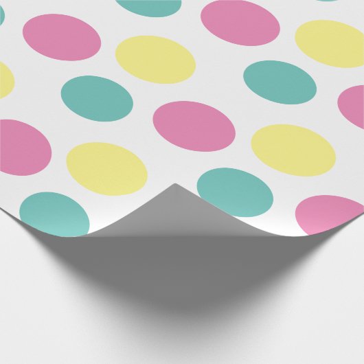 水玉模様モダンピンクイエローアクアパーティー ラッピングペーパー (角)