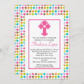 水玉模様モダンベビーガールバプテスマ《キリスト教》洗礼式や命名式 招待状 (正面/裏面)